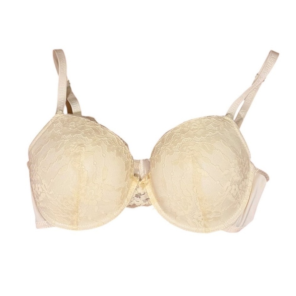 Laura Ashley Women Cream Lace‎ Underwire Bra 38D Floral Bow Detail